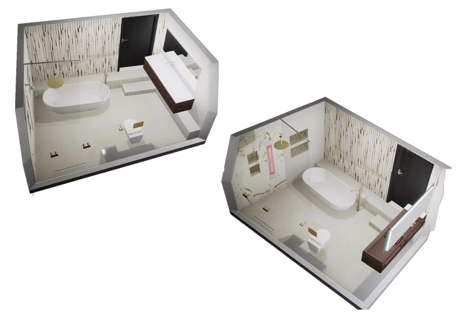 3d-tekening luxe badkamer bovenaanzicht